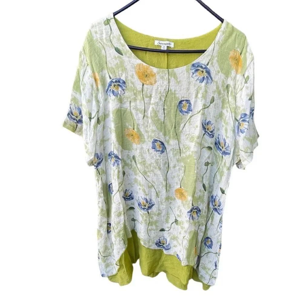 Serengeti size 2X floral fairy core layered asymmetrical hem flowy tunic